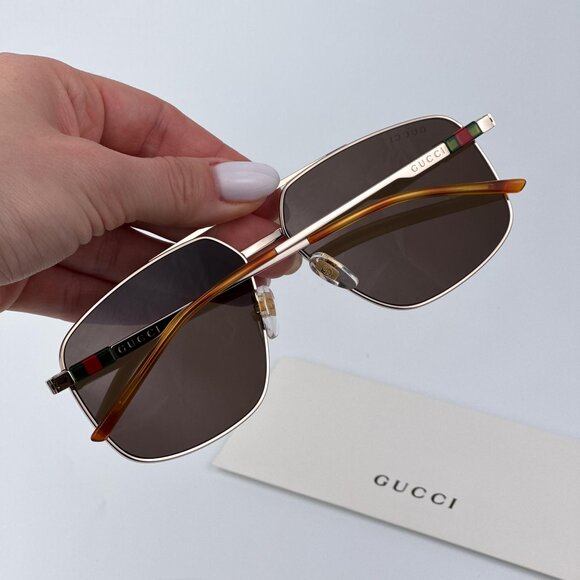 Gucci GG1676S 002 Men NAVIGATOR BRAND NEW Sunglasses Gold Brown Aviator - Picture 2 of 12